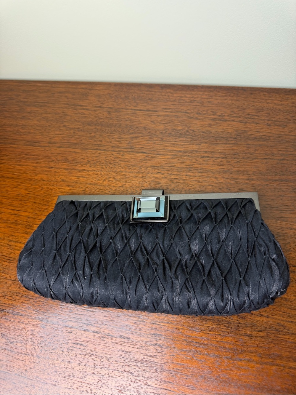 Sondra Roberts Black Quilted Clutch with Jeweled Clasp & Chain Strap